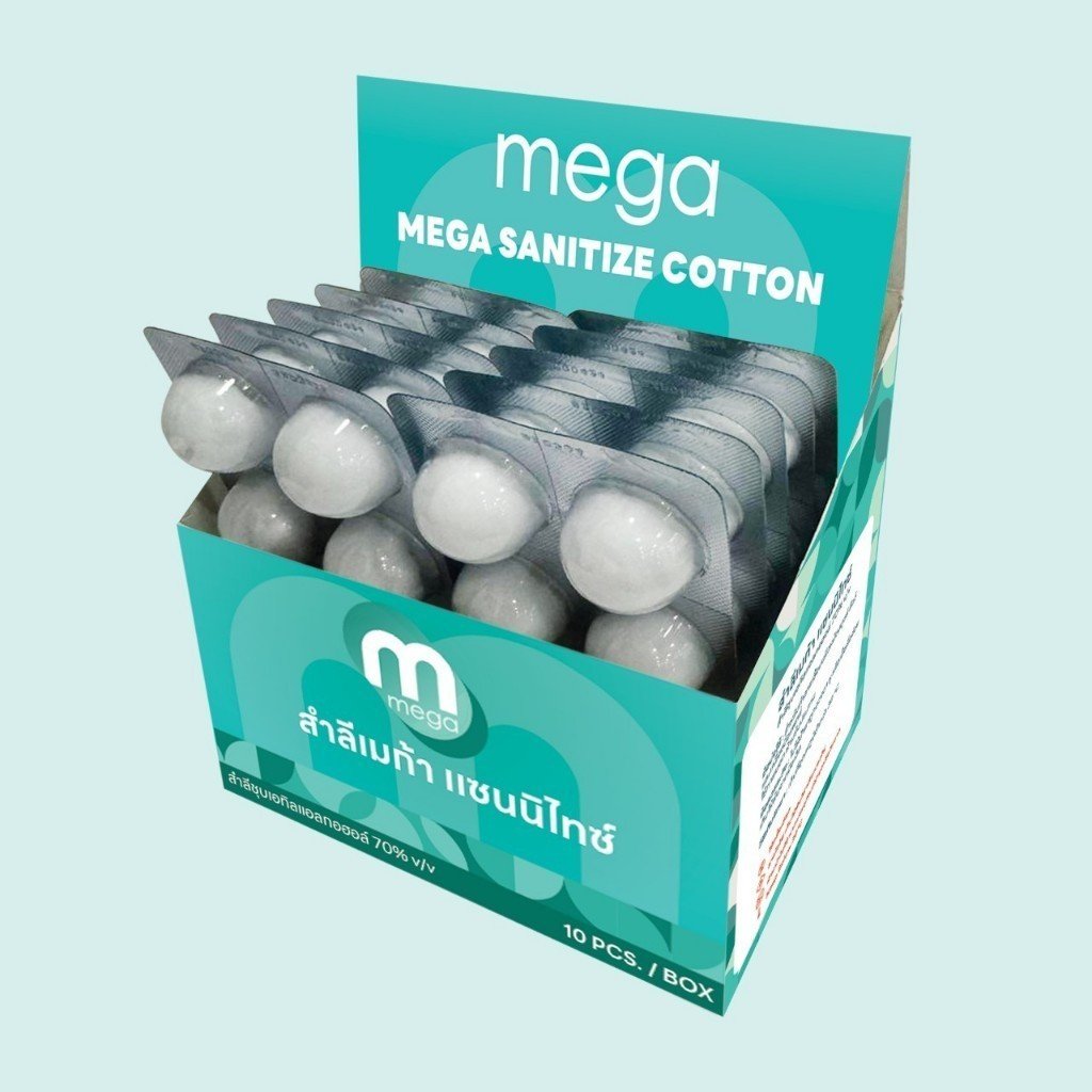 Mega สำลีชุบแอลกอฮอล์ เมก้า 1 กล่อง Alcohol Cotton Ball - Image 4