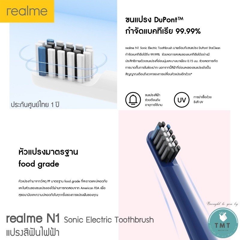 Realme N1 Sonic Electric Toothbrush, แปรงสีฟันไฟฟ้า, หัวแปรง Antibacterial - Image 3