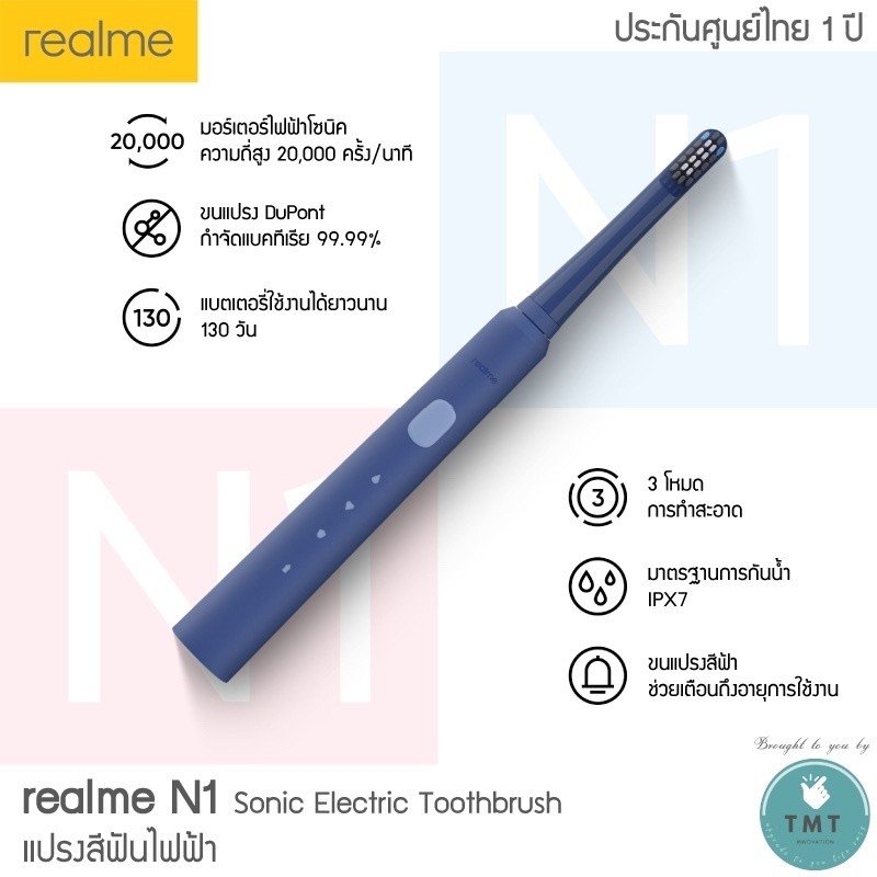 Realme N1 Sonic Electric Toothbrush, แปรงสีฟันไฟฟ้า, หัวแปรง Antibacterial
