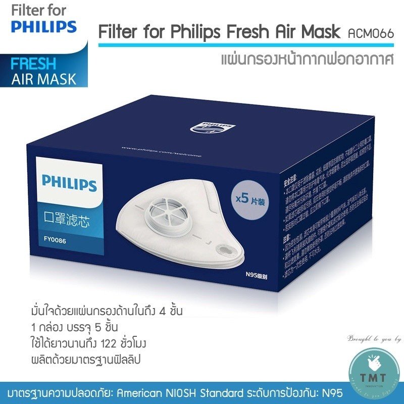 Filter ฟิลเตอร์ หน้ากากไฟฟ้า Philips Electronic Mask ACM066 (1กล่อง มี5 ชิ้น)