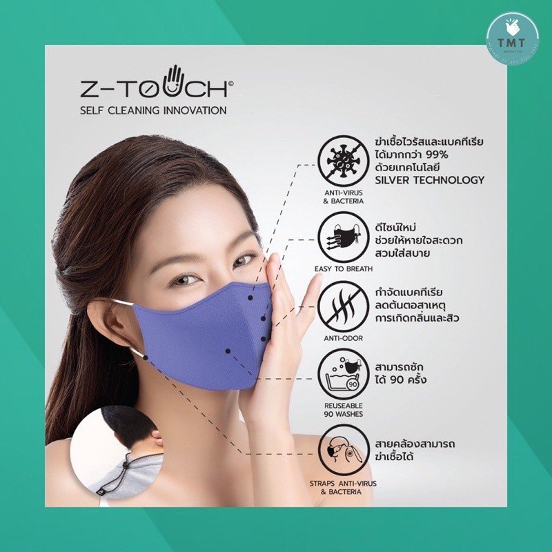 Z-TOUCH Gen2 ซีทัชแมสก์ Z TOUCH MASK TO GO หน้ากากผ้าฆ่าเชื้อโควิด (Covid-19) ฆ่าไวรัส และแบคทีเรีย