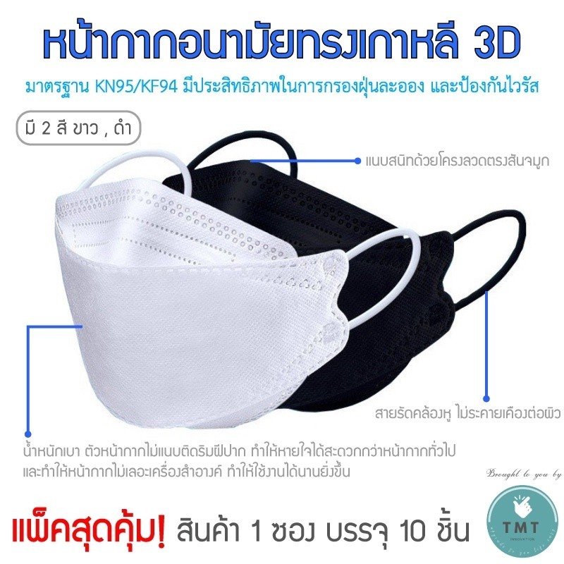 หน้ากากอนามัยทรงเกาหลี KF94 กันฝุ่น กันไวรัส สินค้า1แพ็ค10ชิ้น
