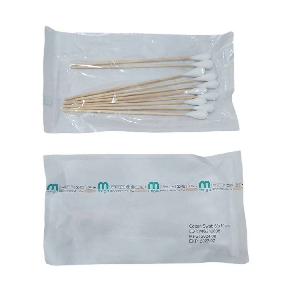 Mega ไม้พันสำลีปลอดเชื้อ (sterile) Mega 3" , 6" ซองละ 10 ก้านx20 ซอง sterile cotton swab ก้านพันสำลี - Image 2