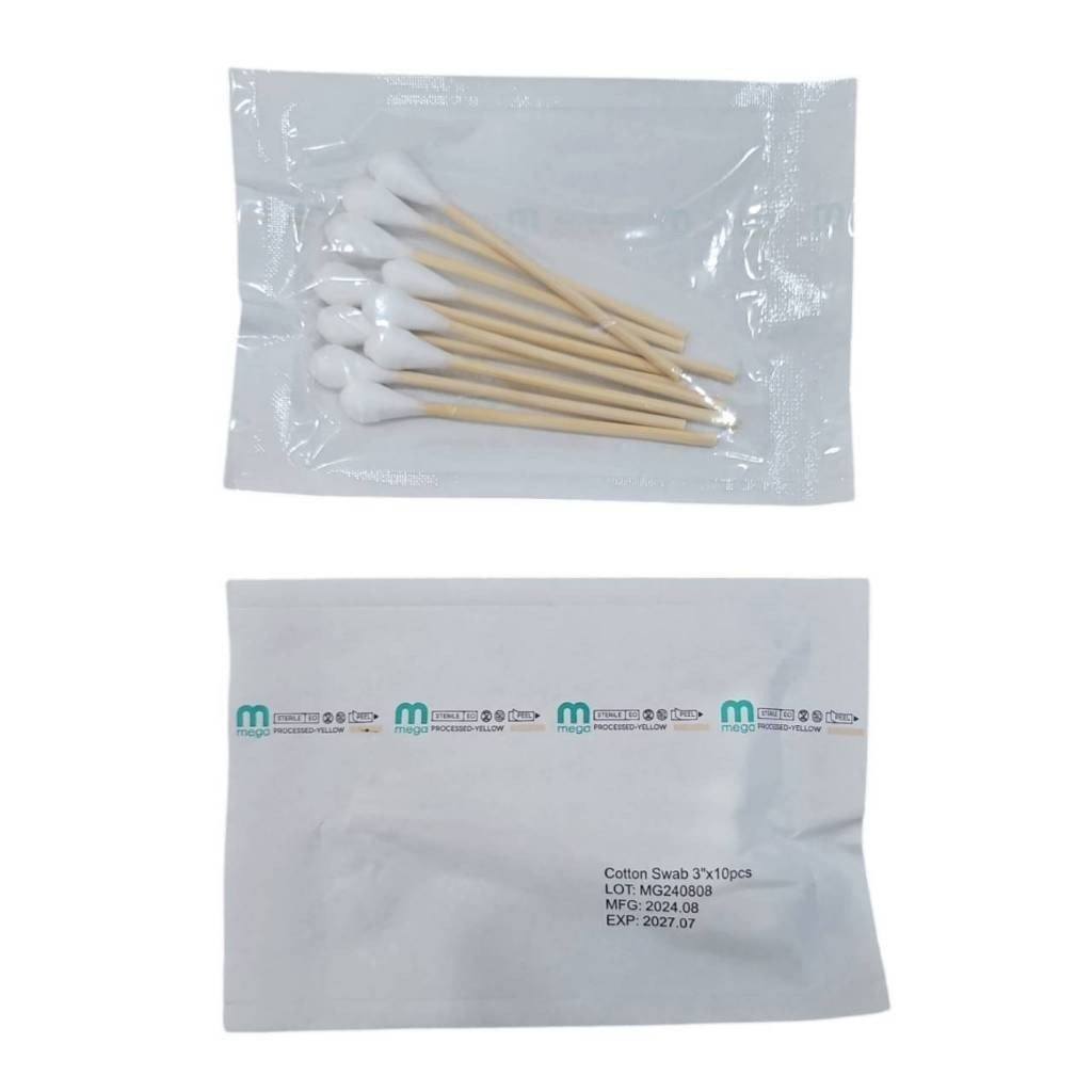 Mega ไม้พันสำลีปลอดเชื้อ (sterile) Mega 3" , 6" ซองละ 10 ก้านx20 ซอง sterile cotton swab ก้านพันสำลี - Image 3