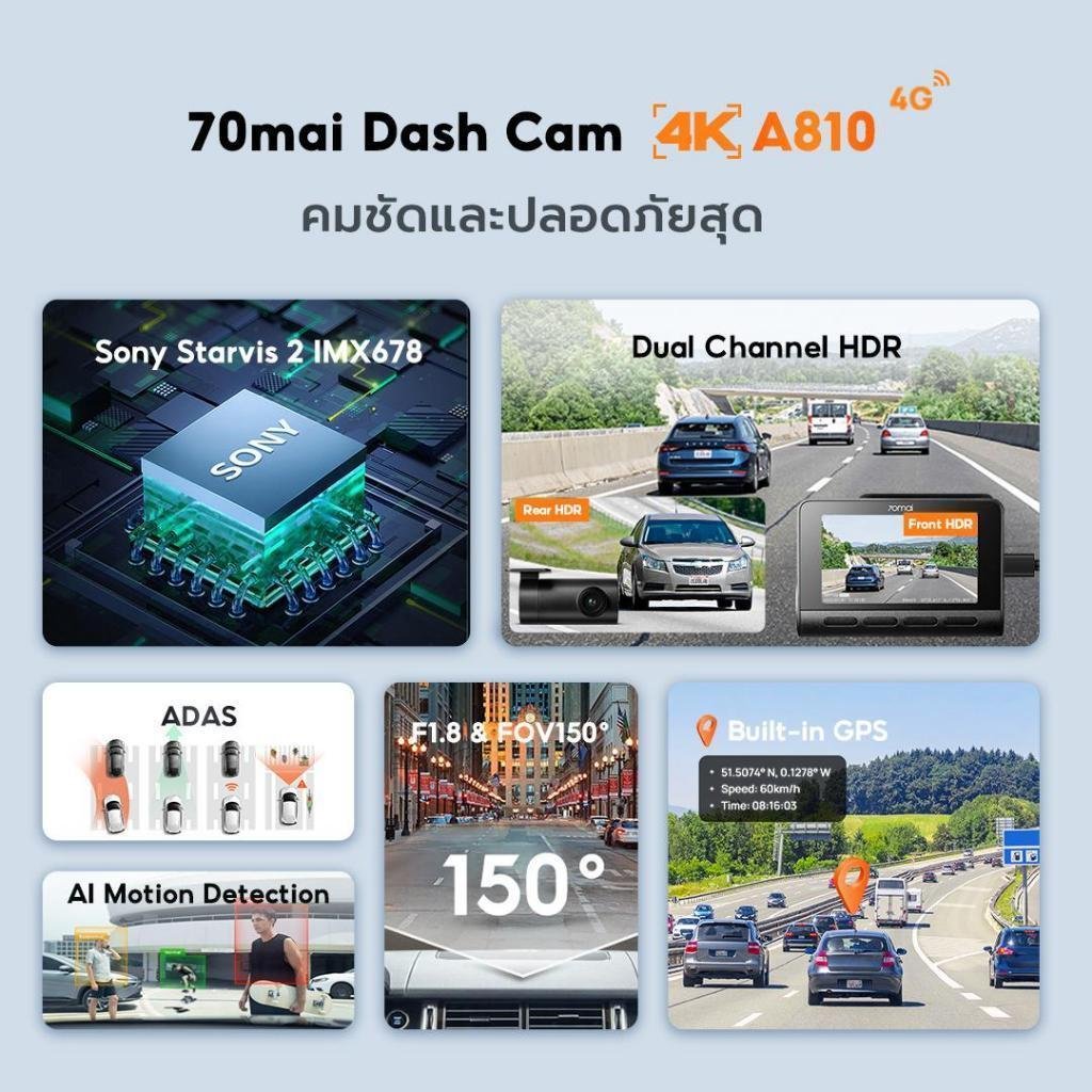 70mai A810 Dash Cam 4K Built-In GPS Full HD WDR 70 Mai Car Camera wifi กล้องติดรถยนต์ ควบคุมผ่าน APP - Image 3