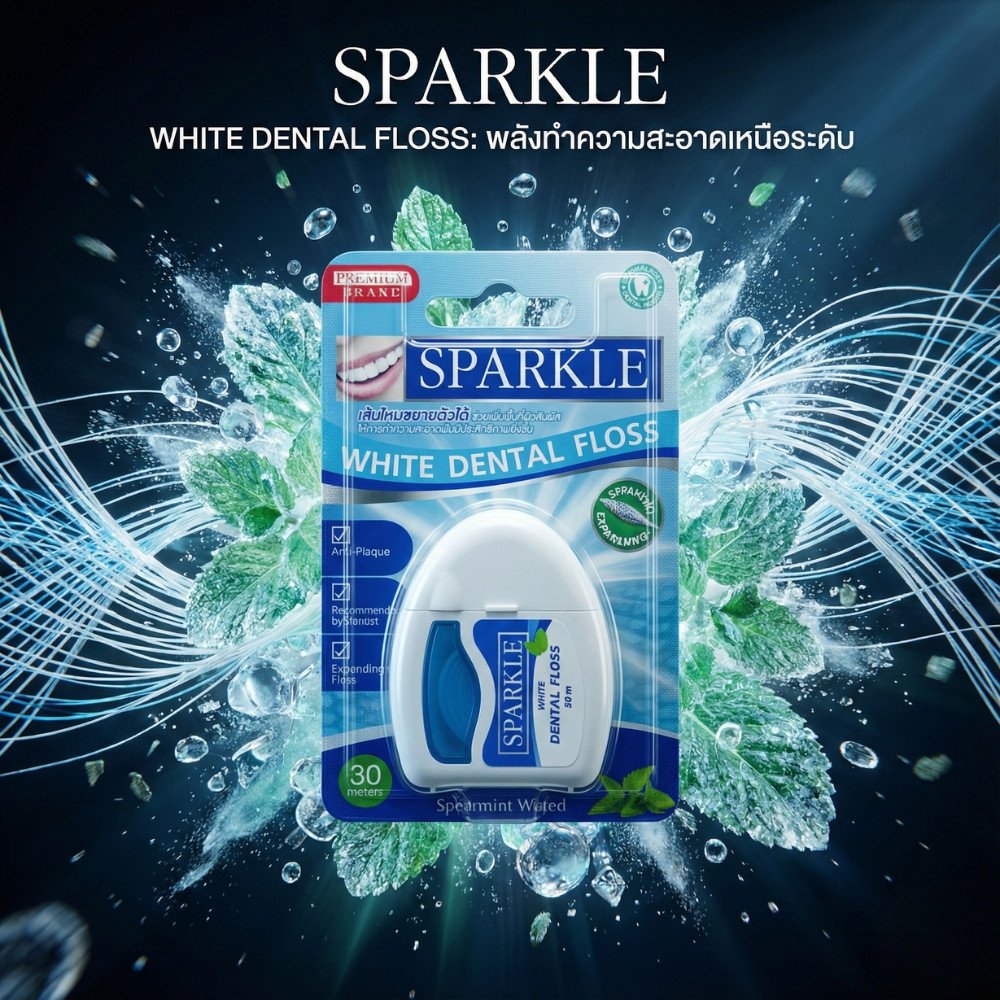 SPARKLE - White Dental Floss Expandable Floss Spearmint ไหมขัดฟันสปาร์คเคิล รสเสปียร์มินท์