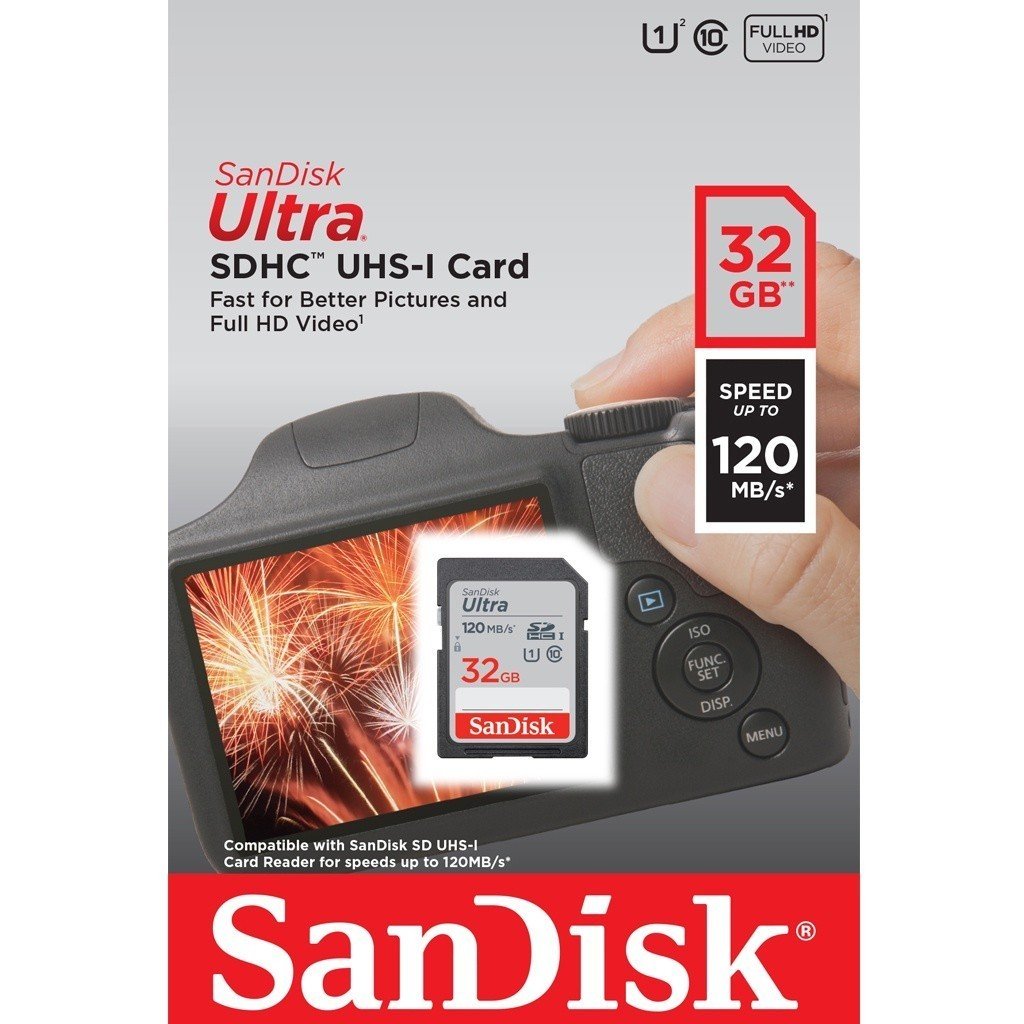SanDisk Ultra SD Card SDHC UHS-I Memory Card 32GB Speed 120MB/s C10 U1 Full HD (SDSDUN4-032G-GN6IN)