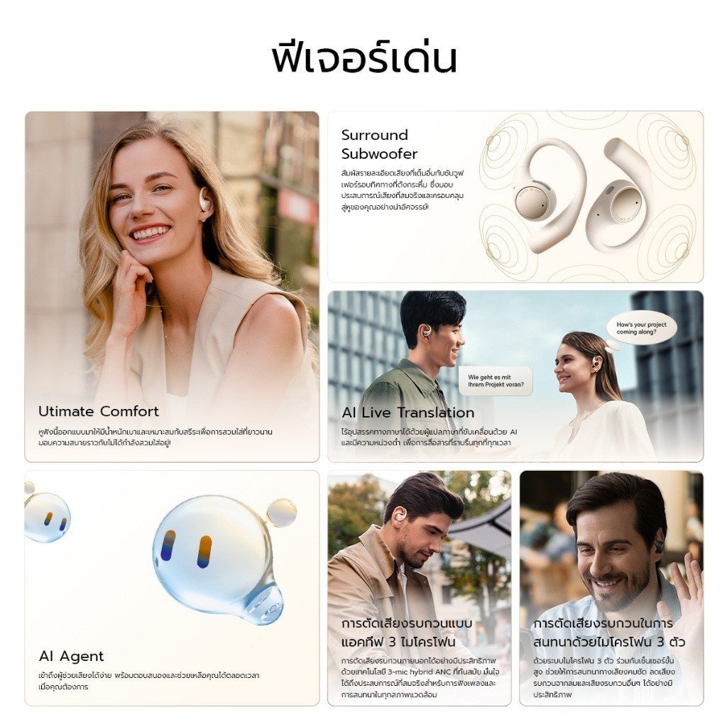 HONOR Earbuds Open หูฟังไร้สาย | Bluetooth 5.2 | ใช้งานต่อเนื่องสูงสุด 22ชม. | น้ำหนักเบา 7.9 กรัม - Image 2
