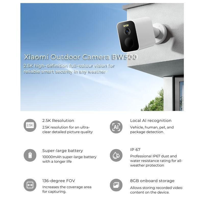 Xiaomi Outdoor Camera BW500 กันน้ำกันฝุ่นระดับ IP67 แบตเตอรี่ขนาด 10000 mAh - Image 2